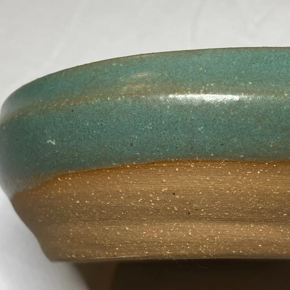 Handmade Studio Pottery‎ Seafoam Celadon Ikebana Flower Frog Bowl Vintage 4.5”